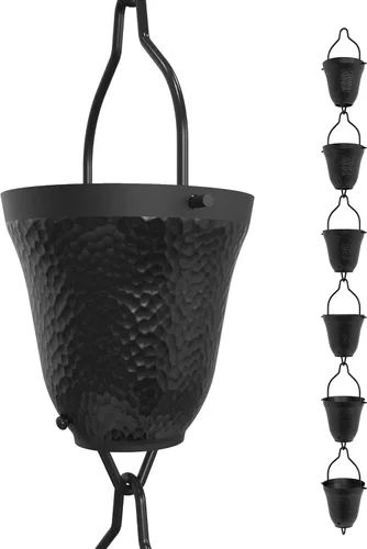 Vista 9 de Rain Chains Direct - Cadena de lluvia de cuencos en cascada - Flujo de lluvia intensa - para caídas de 8-10 pies - De alta resistencia - Tazas