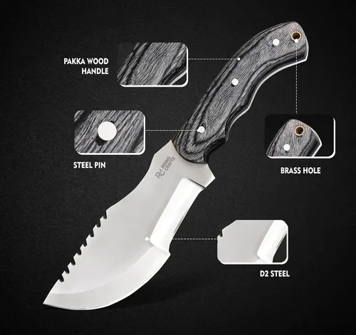 Vista 3 de Rising Carfts - Cuchillo de Hoja Fija Hecho a Mano - Cuchillo Rastreador - Cuchillo para Acampar al Aire Libre con Funda para Bushcraft