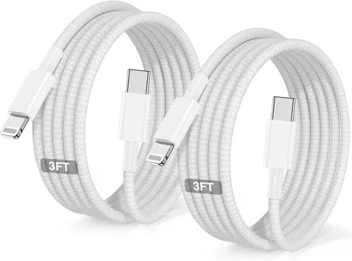 Cable USB C a Lightning de 3/3 pies [certificado Apple MFi], cable tipo C a Lightning trenzado de nailon trenzado, cable de carga USBC a Lightning