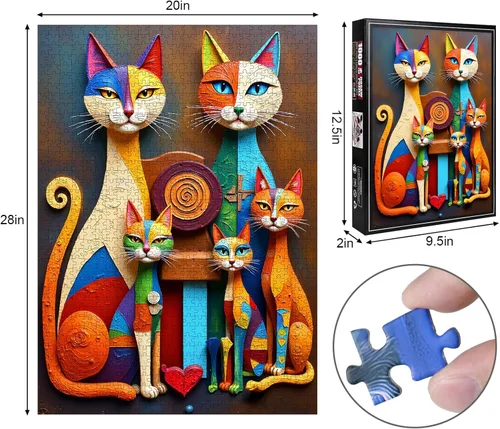 Vista 2 de Rompecabezas de gato abstracto – 1000 piezas de rompecabezas abstractos de gatitos para adultos, rompecabezas de papel de gato artístico