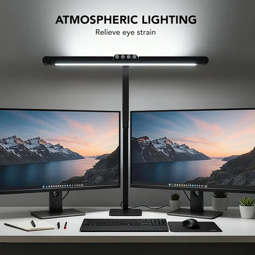 Vista 3 de Lámpara LED de escritorio para oficina en casa con base, brazo oscilante de cuello de cisne ajustable de 28.2 pulgadas, luz de escritorio ultra