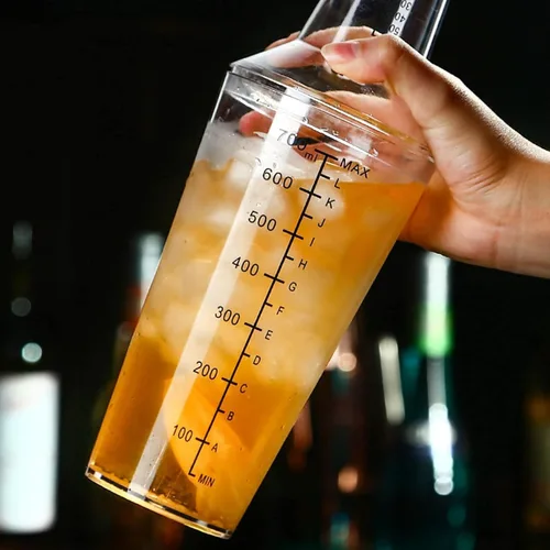 Vista 5 de Coctelera de plástico, coctelera transparente, juego de coctelera transparente, juego de coctelera de escala transparente, coctelera de bar