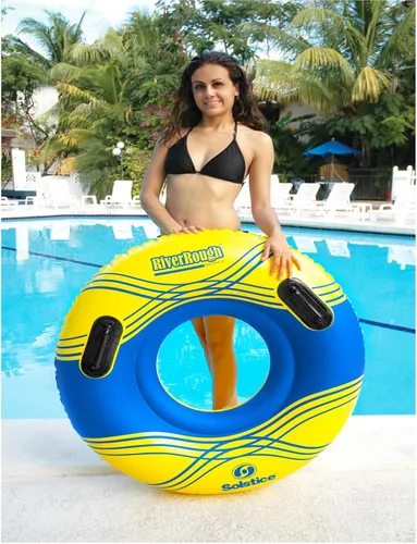 Vista 3 de Anillo de piscina inflable de solsticio a rayas - 42 pulgadas - Amarillo y azul