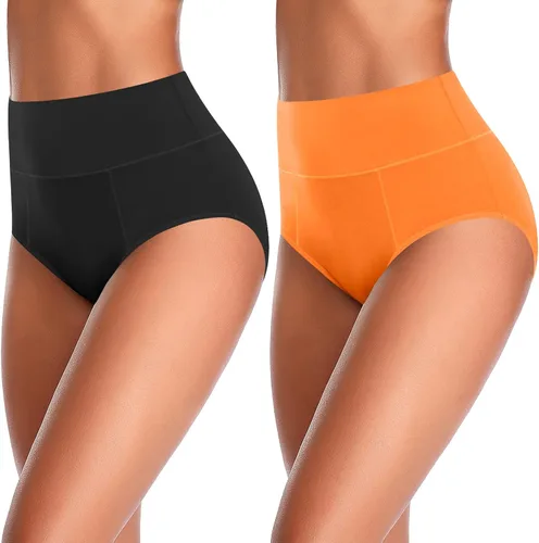 Vista 4 de ASIMOON Ropa interior de cintura alta con control de abdomen para mujer, de algodón, talla grande, cobertura completa, bragas para mujer