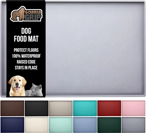 Vista 27 de GORILLA GRIP Alfombrilla para mascotas 100% impermeable con bordes elevados de silicona sin BPA, alfombrillas para comida de gatos y perros que