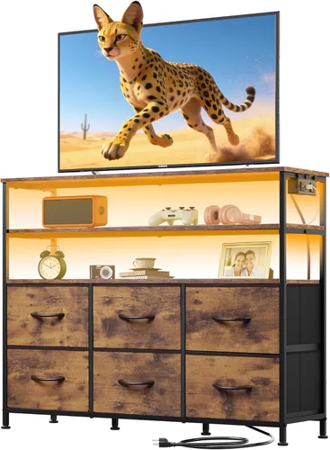 Vista 30 de Soporte de TV blanco para TV de 60, 65, 70 pulgadas, centro de entretenimiento con 8 cajones, mesa consola multimedia con parte superior de madera