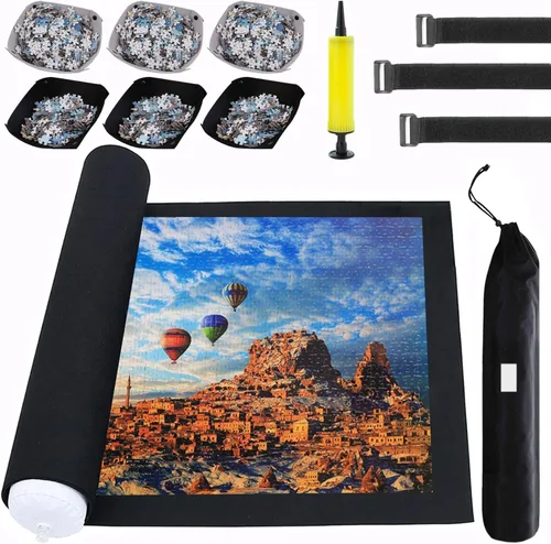 Vista 9 de Tapete de rompecabezas enrollable para rompecabezas de hasta 2000, 1500, 1000, 500 piezas grandes y portátiles para guardar la mesa, cubierta