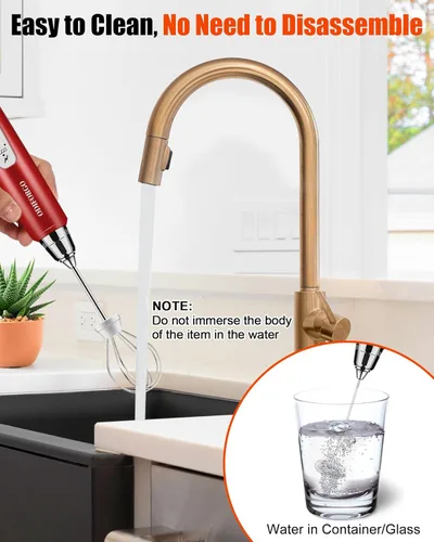 Vista 6 de ODIFORGO Espumador de leche de mano, batidor eléctrico recargable USB tipo C de 3 velocidades ajustables, varita espumadora de café con 3 batidores