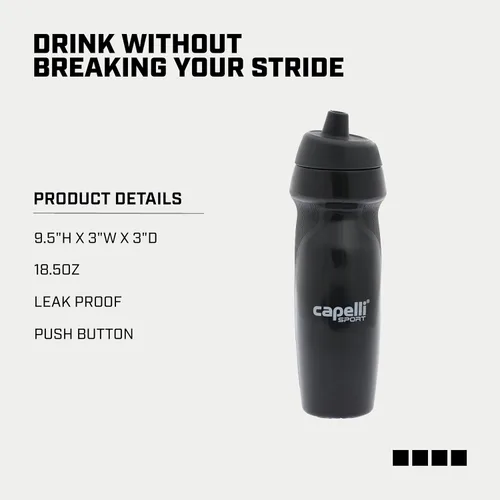 Vista 3 de Capelli Sport Botella de agua deportiva, botella de agua de plástico con boquilla fácil de abrir y paneles de agarre, color negro, 18.5 onzas