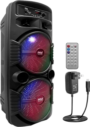 Vista 5 de Pyle Altavoz Bluetooth recargable de 400 W para exteriores, sistema PA portátil con subwoofer de 8 pulgadas, tweeter de 1 pulgada y sistema