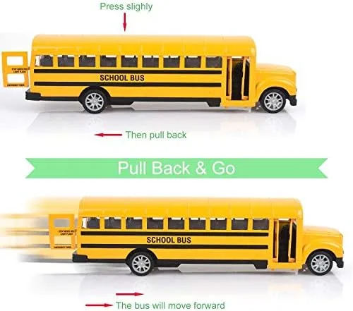 Vista 4 de Juguete de autobús escolar para niños pequeños, 8.5 pulgadas, auto fundido a presión, vehículos de juego de autobús amarillo con mecanismo
