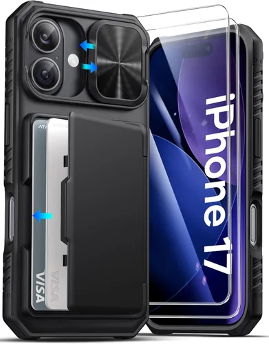 Vista 73 de ATATOO Funda para iPhone 16, tarjetero integrado (almacena 3-5 tarjetas) y protector de cámara deslizante, protección de grado militar, bonita funda