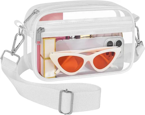 Vista 11 de Bolso transparente Bagenius para eventos en estadios, cartera transparente con correa extraíble, bolso transparente para conciertos y eventos
