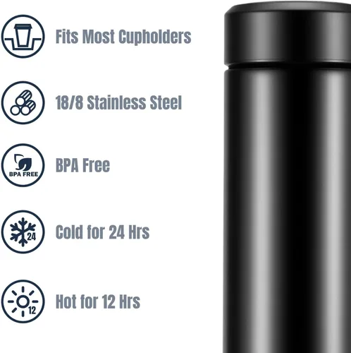 Vista 4 de Botellas de agua de acero inoxidable de 17 onzas, botella de agua delgada, botella de agua térmica, botella de agua aislada que mantiene el calor