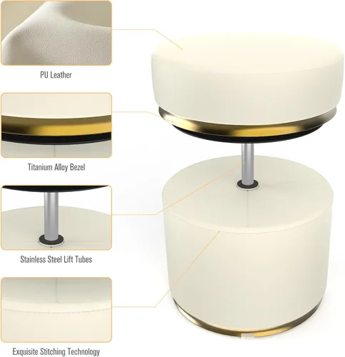 Vista 4 de Dolonm Taburete giratorio redondo único, de piel sintética de 660 libras de alta carga, taburete de tocador de altura ajustable de 360 grados
