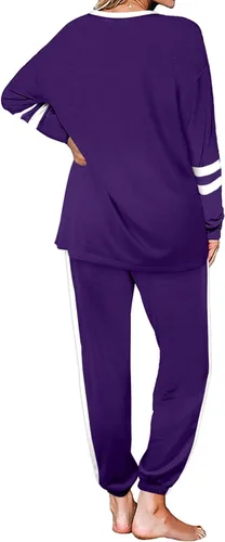 Vista 4 de Aloodor conjunto deportivo de 2 piezas para mujer, con sudadera con cuello redondo, sin botones