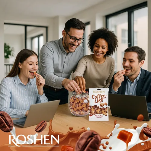 Vista 5 de Roshen Caramelo de caramelo tipo café, relleno de leche de café, paquete a granel de 2.2 libras, caramelo suave con extracto de café natural