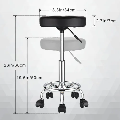 Vista 3 de HMTOT Taburete redondo con ruedas Silla giratoria ajustable de altura para spa salón masaje negro