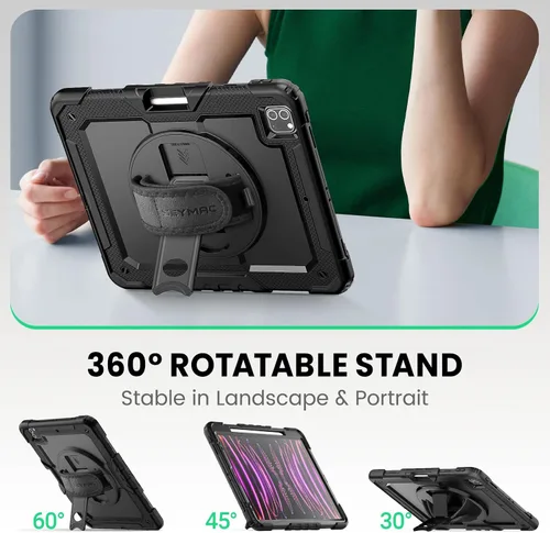 Vista 4 de SEYMAC Funda para iPad Pro 12.9 2022/2021/2020/2018, resistente protección a prueba de golpes con protector de pantalla, soporte giratorio de 360°