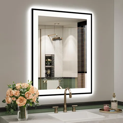 Vista 27 de Espejo de baño LED de 20 x 30 pulgadas con luces delanteras y retroiluminadas, espejo de tocador iluminado para pared de baño con 3