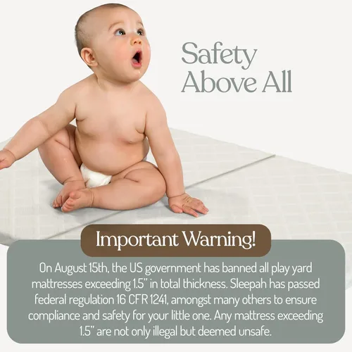 Vista 2 de Sleepah Pack and Play - Colchón de triple pliegue de doble cara (firme para bebés) y espuma viscoelástica suave (para niños pequeños) almohadilla