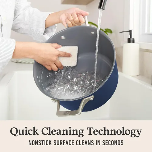 Vista 2 de Calphalon® Premier Horno holandés antiadherente de cerámica de 7 qt. con tapa, Azul medianoche