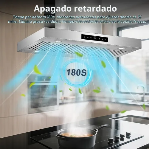 Vista 7 de Campana extractora de isla de 36 pulgadas, montaje en techo de 1200 CFM con detección de gestos de 4 velocidades y control táctil, campana