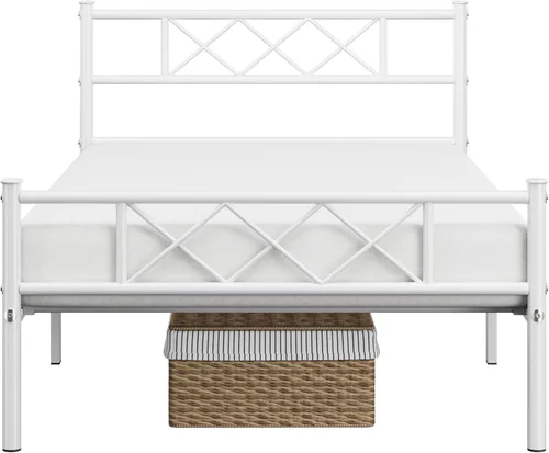 Vista 9 de Yaheetech Marco de cama de plataforma metálica tamaño twin con cabecero y pie de cama simples, base de colchón para almacenamiento debajo