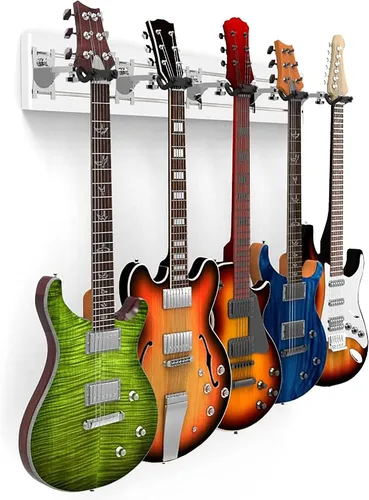 Vista 27 de DLDIRECT DiamondLife - Soporte de pared para guitarra color rojo cereza de 48 pulgadas, 3 perchas cromadas con bloqueo de seguridad acolchado