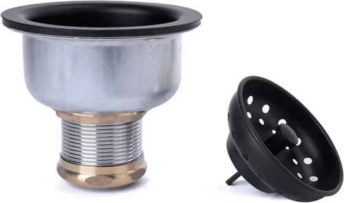 Vista 5 de Conjunto de drenaje de fregadero de cocina de taza profunda de 3-1/2, construcción de acero inoxidable 304 con cesta de poste fijo y vástago largo