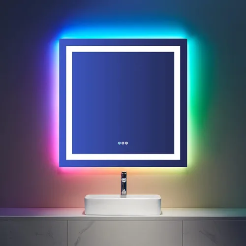 Vista 45 de LOAAO Espejo de baño LED RGB de 60 x 28 pulgadas con luces, grande, antiniebla, espejo de tocador de baño iluminado regulable, múltiples modos