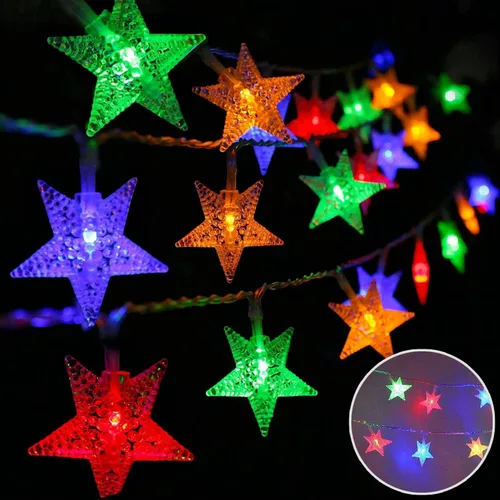 Vista 5 de ITICdecor Guirnalda de luces de estrella de 15 pies, 30 luces LED de hadas de Navidad, funciona con pilas, para interiores y exteriores, luces