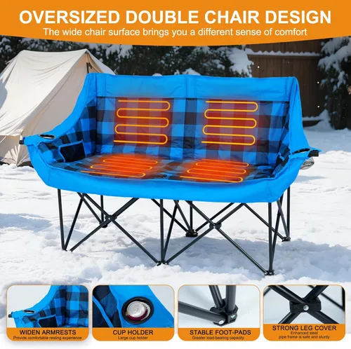 Vista 4 de LILYPELLE Silla de campamento doble climatizada para 2 personas, sofá biplaza plegable acolchada de gran tamaño con calefacción de 3 niveles, sofá