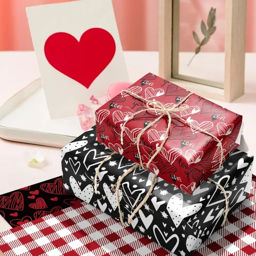Vista 5 de HOWAF 12 hojas de papel de regalo para el día de San Valentín, corazón de amor y labios dulces, papel de regalo para hombres, mujeres, marido