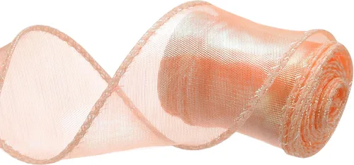 Vista 27 de MECCANIXITY Cinta de Organza Transparente con Alambre Brillante de 2 3/8" de Ancho, Cintas de Gasa Iridiscente Pastel de 3 Yardas Color Beige