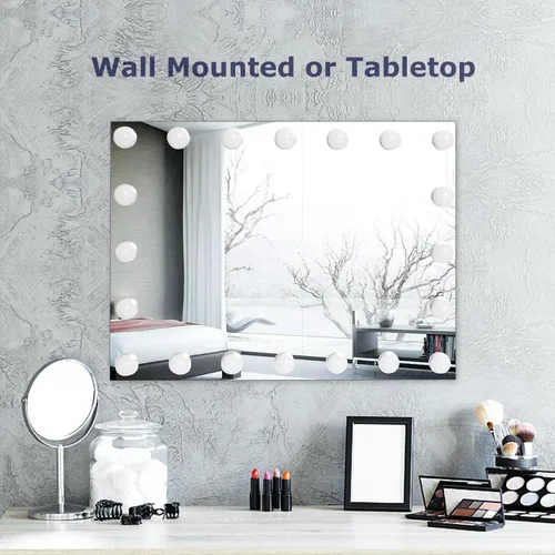 Vista 5 de Espejo de maquillaje con luces, aumento de 10X, espejo de tocador iluminado Hollywood con 20 bombillas LED regulables, 3 modos de color, control