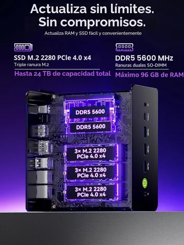 Vista 4 de GMKtec K15 AI Mini PC Oculink Intel Ultra 5 125U 32GB DDR5 512GB SSD, computadora de escritorio AI Boost, 3X M.2 2280 expansión de almacenamiento
