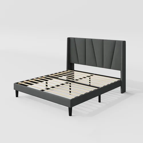Vista 7 de Allewie Queen Size Platform Bed Frame with Geometric Wingback Headboard, Boho Upholstered Bed with Wooden Slats Support, No Box Spring Needed, Easy