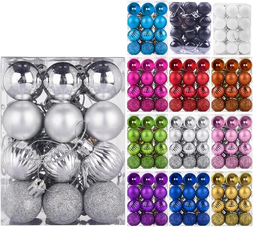 Vista 17 de Emopeak 24 bolas decorativas para árbol de Navidad, 4 estilos inastillables, decoración de árbol de Navidad, esferas colgantes para decoración