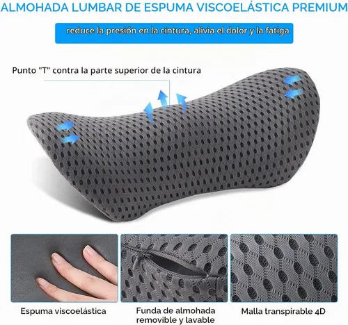 Vista 3 de Almohada lumbar, almohada de apoyo lumbar de espuma viscoelástica para silla de oficina y asiento de automóvil, almohada de apoyo para aliviar