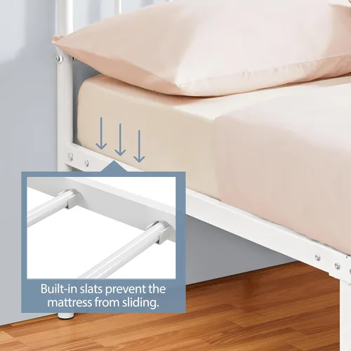 Vista 63 de Yaheetech Base de cama individual con plataforma de metal, base de colchón con cabecero y estribo, no necesita somier, almacenamiento debajo