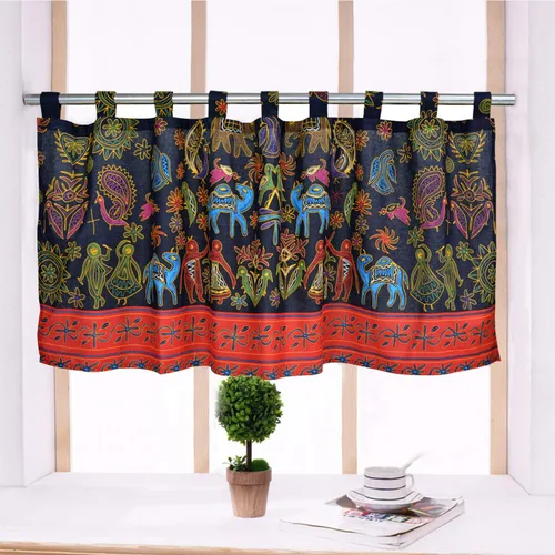 Vista 2 de ABREEZE Cortinas de cocina de lino y algodón retro, cenefas de estilo bohemio para ventanas pequeñas, 55 x 20 pulgadas