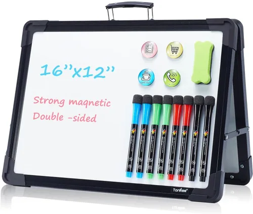 Pizarra blanca pequeña de borrado en seco – TANKEE - Pizarra blanca plegable magnética portátil de doble cara en la parte superior de la mesa con
