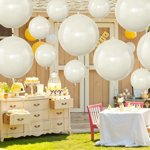 Vista 4 de 12 globos redondos de aluminio blanco crema, globos de 22 pulgadas y 10 pulgadas 4D de Mylar marfil de helio 4D, color beige, blanco arena