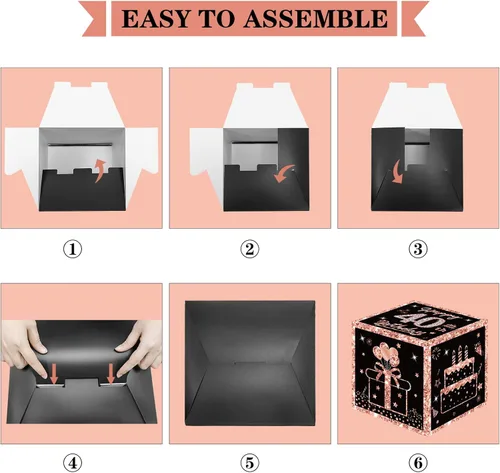 Vista 6 de Eiurteao Cajas de 3 piezas de decoraciones de cumpleaños número 40 para mujeres, cajas de globos de cumpleaños número 40 en oro rosa, suministros