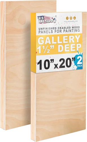 Vista 10 de U.S. Art Supply Paneles de madera acunados sin terminar de 4 x 12 pulgadas para pintar, galería de 1-1/2 pulgadas de profundidad