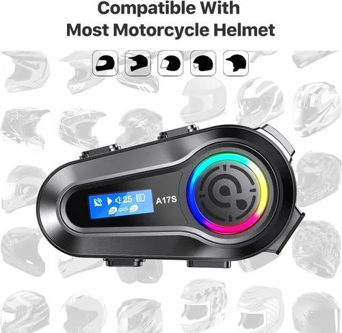 Vista 7 de Auriculares Bluetooth para motocicleta, 2 conductores, intercomunicador, casco de motocicleta, altavoces con cancelación de ruido y música