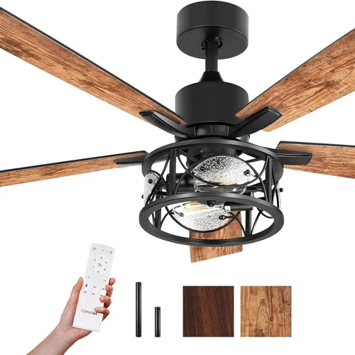 Vista 12 de Consciot - Ventilador de techo bohemio con luces y control remoto, de 52 pulgadas, ventilador de techo enjaulado estilo casa de campo, con 5 aspas