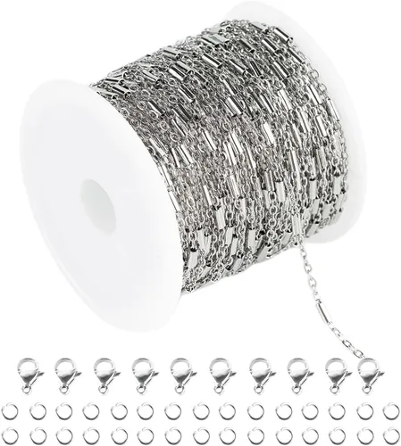 Vista 9 de UMAOKANG Cadena chapada en oro de 16.4 pies para hacer joyas, cadenas de acero inoxidable, cadena de labios a granel con anillos de salto y cierres