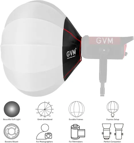 Vista 5 de GVM - Modificador de luz suave para linterna de 26 pulgadas/25.6 in, ajuste rápido, plegable, para GVM SD80D SD200B SD300B SD400B SD500B SD650B